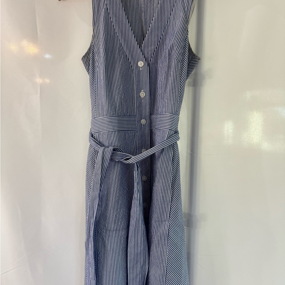 Rachael Ray Light Blue & White Striped Tie-Waist Midi Dress 👗 Spring Dress - Picture 5 of 8